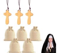 Croce in Legno Prima Comunione, Set da 3 Croci in Legno con Collana e Sacchetti in Cordino, 6x3.4x1.2 cm, Perfette per Regali e Decorazioni per Battesimo（Sono state fornite due borse di sostituzione）