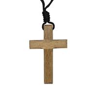 Croce in legno su corda resistente, grande accessorio cristiano | semplice gioiello religioso | ottimo regalo per battesimo, prima comunione, cresima e ordinazione