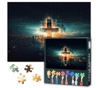 Croce Jigsaw Puzzle per adulti - 1000 pezzi difficile sfida chiesa e tecnologia a tema puzzle per famiglie feste notti croce jigsaw puzzle gioco per adulti decorazione della casa 50 cm x 70 cm