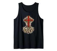 Croce Medievale di Deus Vult - Motto Latino Crociate cristiane Canotta