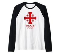 Croce Medievale di Deus Vult - Motto Latino Crociate cristiane Maglia con Maniche Raglan