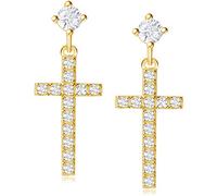 Croce Orecchini Pendenti in Argento Sterling 925 Placcato Oro Bianco/Giallo con Zirconia Cubica Gioielli per Donna Ragazze Bambini - Dimensione: 22 * 10 mm