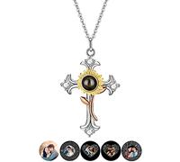 Croce personalizzata Girasole Collana di proiezione per le donne Immagine Collana Ti amo 100 Lingue Collana Gioielli Memoria Regali per la festa della mamma per le Moglie Mamma Fidanzata,Stile 14