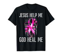 Croce Rosa per la consapevolezza del Cancro al Seno, con Scritta Gesus Help Me God Heal Me Maglietta