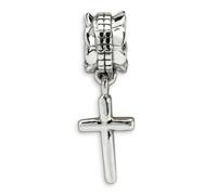 Croce Semplice Pendente Perlina .925 Argento Sterling Antico Finitura