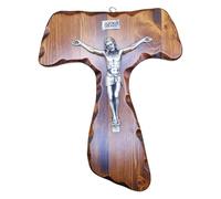 Croce Tau da Parete - Artigianale Made in Italy Cristo e INRI Placcati Argento 999 - Crocifissi da Parete in Legno, Cura e Precisione dei dettagli di Gesù Crocifisso - 23x17,5cm