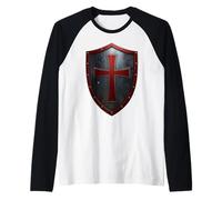Croce templare Medievale crociato Invecchiato Maglia con Maniche Raglan