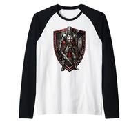 Croce templare Medievale crociato Invecchiato Maglia con Maniche Raglan