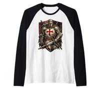 Croce templare Medievale crociato Invecchiato Maglia con Maniche Raglan