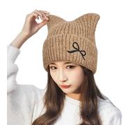 Crochet Cat Ear Beanie for Women, Fuzzy Winter Hat, Stretch Knit Slouchy Beanie, Christmas Birthday Gift (Khaki,Taglia Unica)