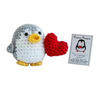 Crochet Dolls - Positive Crochet | Emotional Support Crochet | Handmade Crochet Heart Pocket Hug Knitting Doll for Kids Adults Cute Handwoven Ornaments Cute Crochet Animals Penguins Positive Card