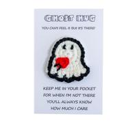 Crochet fatto a mano - fantasma positivo di Halloween con biglietto, fantasma di Halloween tasca fascino tasca, abbraccio ispiratore, Thinking You