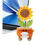 Crochet Flower, Handmade Sunflower Doll, Artificial Yarn Decoration, Positive Quote accento, Gentle Fabric Finish, Small Size, Eccellente per Home Display, Desk, Shelves, Dorm Rooms