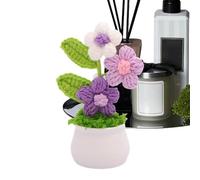 Crochet Flower Pot - Handmade Gradient Knitted for Decorative Puff Flowers | Soft Yarn Craft with Ornament, Colorful Desk Display Decoration for Bedroom Office Study Room Car Interior Gift Use