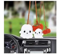 Crochet Ghost and Pumpkin, Halloween Car Accessories Hanger, Swinging Ghost Hanging Ornament Decoration Pendant, Handcrafted Cotton Decor for Doors/Walls/Cars Adorable Party Decors(2PCS)