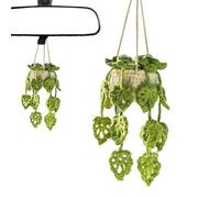 Crochet Hanging Plant Car Ornament - Hand Knitted Yarn Rearview Mirror