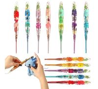 Crochet Hooks Ergonomic - 9 Pieces Flower Pattern Resin Handle, Shawl Knitting Hook, Floral Print Polymer Grip Needles | Comfort Weaving Yarn Tools for Women Girls Hobbyists Beginners Crocheters