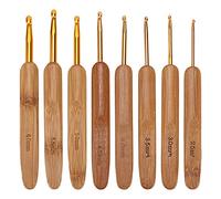 Crochet Hooks Set 8Pcs | Ergonomic Bamboo Handle with Aluminum Hook | Knitting Needles for Beginners/Scarves/Socks | Carbonized Bamboo, Smooth Glide, Size Marked