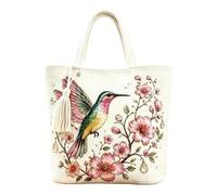 Crochet Hummingbird Tote Bag - Cotton Boho Shoulder Handbag 25x20x10cm With Floral Bird Pattern Single Piece Carryall For Shopping Beach Travel - Handmade Style Accessory - Womens Gift Choice