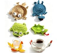 Crochet Lizard Coaster 3D Pattern,Funny Handmade Crochet Coasters，6PCS