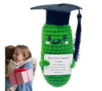 Crochet Pickle - Emotional Support Crochet | Positive Crochet | Crochet Doll | Crochet Pickle With Positive Card, Cute Ornament Crochet Pickle Cucumber, Crochet Cucumber Doll, Knitted Plush Doll