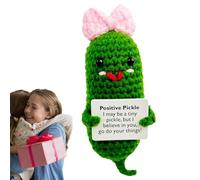 Crochet Pickle - Emotional Support Crochet | Positive Crochet | Crochet Doll | Crochet Pickle With Positive Card, Cute Ornament Crochet Pickle Cucumber, Crochet Cucumber Doll, Knitted Plush Doll