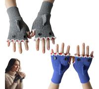 Crochet Shark Fingerless Gloves,Cute Shark Design Knit Thermal Warm Glove,Winter Stretch Gloves for Women and Men (Grey+Blue, One Size)