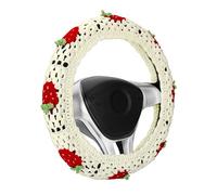 Crochet Steering Wheel Cover Set,Cute Car Steering Wheel Cover Boho 14-15 in, White Strawberry Granny Square Pattern,Women Car Accessories (A Wheel Cover)