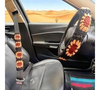Crochet stretchy Steering Wheel Cover for 14-16 Inch Wheel,Non Slip & Sweat Absorbent Stretchy Car Accessory with Cute Pattern,Fits Sedans SUVs Women,Car Accessories (Color4)