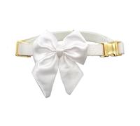 Croci Ceremony Bride - Collare per cani femmine, per matrimonio, con fiocco satinato rimovibile, bianco con dettagli oro, per cani taglia piccola, media, grande, L/41-66 cm