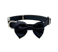 Croci Ceremony - Collare per cani maschi, con papillon, per matrimonio, Tessuto Blu elegante satinato, dettagli color argento, per cani taglia piccola, media, grande, S/28-44 cm