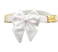Croci Ceremony Bride - Collare per cani femmine, per matrimonio, con fiocco satinato rimovibile, bianco con dettagli oro, per cani taglia piccola, media, grande, S/28-44 cm