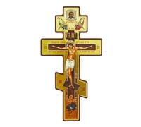Croci da parete ortodossa russa in legno da appendere alla parete | Design antico fatto a mano | Motivo a due lati con tre bar cappella interna decorazione per preghiera per altare di famiglia, camera