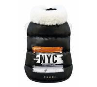 Croci Giubbotto impermeabile per cani New York City, taglia dorso 40 cm, imbottitto e regolabile, con elastici e foro per guinzaglio e pettorina, colore nero