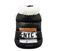 Croci Giubbotto impermeabile per cani New York City, taglia dorso 45 cm, imbottitto e regolabile, con elastici e foro per guinzaglio e pettorina, colore nero