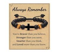 Croci religiose regolabili con perline per figlioccio nipote cresima regali per cerimonia regalo pietra occhio di tigre, Misura unica, come descritto