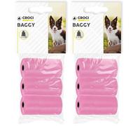 Croci - Sacchetti igienici per bisogni dei cani, 3 Rotoli Totali 60 Sacchetti, resistenti, Rosa (Confezione da 2)