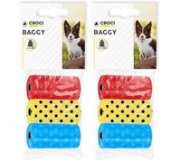 Croci - Sacchetti per bisogni dei cani, 3 Rotoli x 20 sacchetti, totale 60 Sacchetti igienici per escrementi, resistenti anti rottura, strappo facile, colore Pois (Confezione da 2)