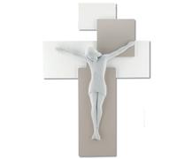 CROCIFISSO CAPEZZALE DA PARETE 60X40 MODERNO CRISTO BIANCO LEGNO TORTORA ME12104NB