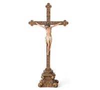 Crocifisso cattolico BC per altare, Gesù Cristo da tavolo, decorazione religiosa per la casa, oro antico e finitura realistica, altezza 37,5 cm, dipinto a mano da Buildclassic