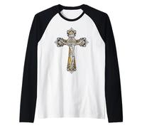 Crocifisso cattolico di San Benedetto Croce Medaglia Maglia con Maniche Raglan