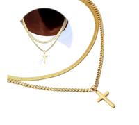 Crocifisso Collana Uomo Oro Collana Croce, Doppia Catena Regalo Uomo Ragazzo, Collana a croce da uomo in acciaio inox con ciondolo a forma di croce e croce a strati per uomo, regalo di Natale