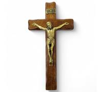 Crocifisso da Parete - Artigianale Made in Italy Cristo e INRI Ottonati - Crocifissi da Parete in Legno, Cura e Precisione dei dettagli di Gesù Crocifisso - 25 x 13cm