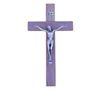 Crocifisso da Parete - Artigianale Made in Italy Cristo e INRI Placcati Argento 999 - Crocifissi da Parete in Legno, Legno Pregiato Noce - Cura e Precisione dei dettagli di Gesù - 16,5X9,5cm