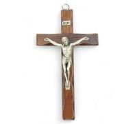 Crocifisso da Parete - Artigianale Made in Italy Cristo e INRI Placcati Argento 999 - Crocifissi da Parete in Legno, Cura e Precisione dei dettagli di Gesù Crocifisso - 17 x 9.5cm