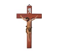 Crocifisso Decorativo in Legno di Faggio con Cristo in Resina Dipinta a Mano (10 x 15)