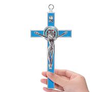 Crocifisso grande da parete da 17,8 cm con cauzione in metallo smaltato, medaglia di San Benedetto, croce INRI da parete per dare benedizione e sacro spirituale: regalo di fede per i tuoi conoscenti