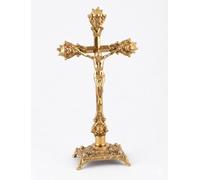 Crocifisso in ottone lucido da tavolo con base per Altare Chiesa