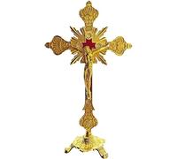 Crocifisso in piedi con base, 25,4 cm, da tavolo, in metallo, crocifisso cattolico con Gesù, crocifisso in oro antico, per la casa, decorazione della cappella, regali religiosi