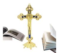 Crocifisso in piedi con base, crocifissione da tavolo cattolico,Elegante tavolo in metallo Crocifissione di Gesù Cristo con supporto - Elegante crocifisso per cappella o decorazione per la casa